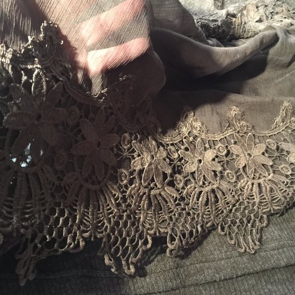 Long Top/Sweater Dress Knit With Lace and Sheer Overlay Chocolate Brown XL - Picture 11 of 14